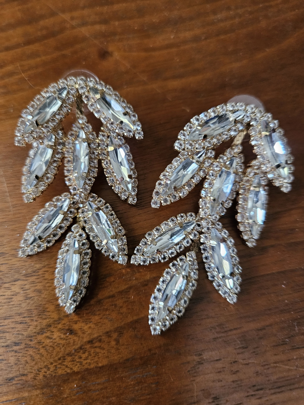 Crystal Leaf Statement Earrings Vintage 80s 90s Glam Regency